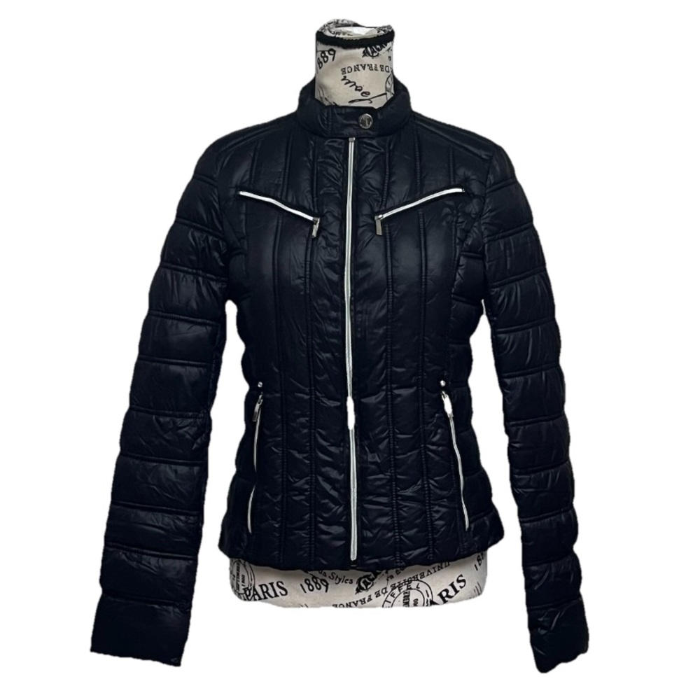 Laundry by Shelli Segal Moto Biker Jacket Black Puffer Goth Grunge Rock Emo M - Picture 2 of 11